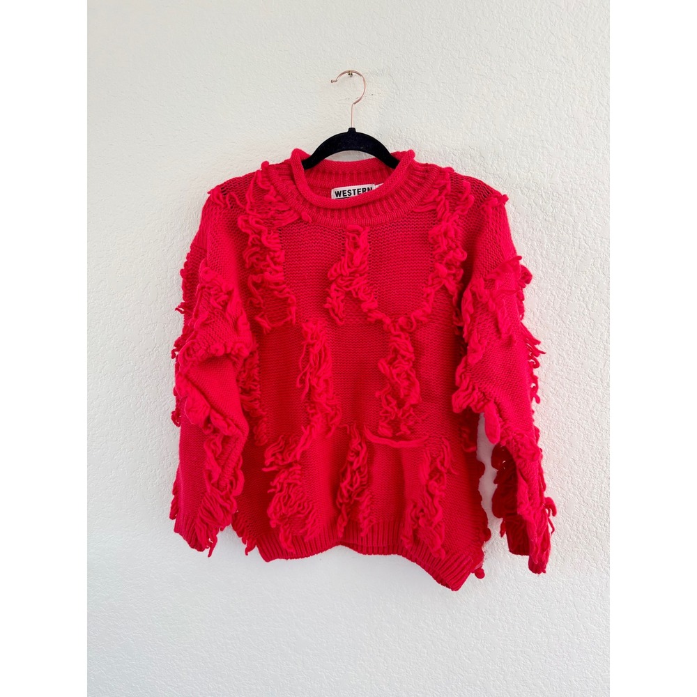 Western Connection Vintage Red Shaggy‎ Knit Sweater Womens Small Wool Blend
